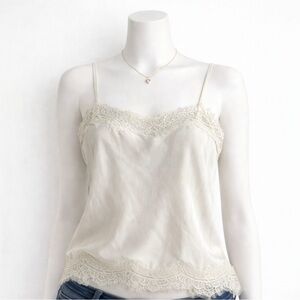 Gold Hawk Ivory 100% Silk Lace Trim Camisole Tank Top (Size Large)
